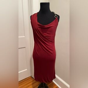 Gucci Sleeveless Dark Red Dress w/ Brown Suede and Gold Horsebit Closure Size S.